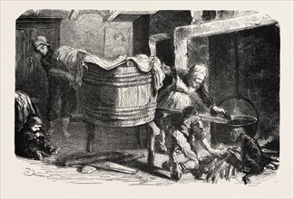 SCENES OF COUNTRY LIFE: The laundry. Studies by Damourette. engraving 1855