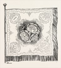 Banner of the Royal Society of choirs of Ghent, Belgium. engraving 1855