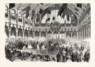 Queen of England arriving at the railway of Strasbourg, France. Queen Victoria. engraving 1855