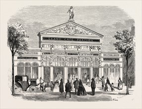 Frontage of the Grand Cafe Parisien on the Boulevard Saint-Martin, Paris, France. engraving 1855