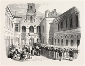 Inspection, in the courtyard of the townhall of Lyon, the young soldiers sent to Crimea. 1855.