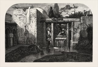 A coffee in Asia Minor, painting by Decamps. engraving 1855