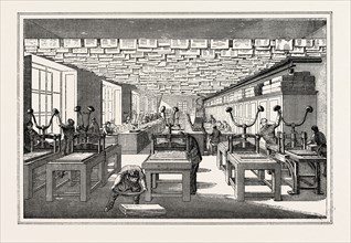 Universal Exposition: Workshop for manufacturing of paper money. Paris, France, Exposition