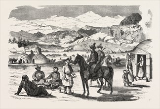 Winemaking in Kirghiz, Kyrgyz, Kyrgystan. engraving 1855