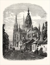 Bayeux Cathedral, France. engraving 1855