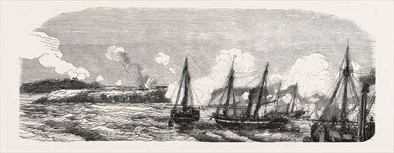The bombardments in the Bay of Straliska. The Crimean War, 1855. Engraving