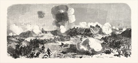 Attack of the Central Bastion by the division of Salle. The Crimean War, 1855. Engraving