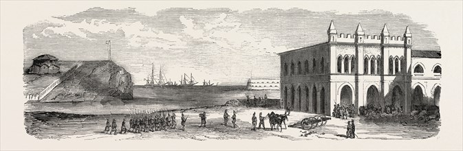 Artillery Bay, near Fort Saint-Nicolas, Sevastopol. The Crimean War, 1855. Engraving