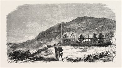Tombs of French, English and Russians killed in the attack Petropawloski. engraving 1855