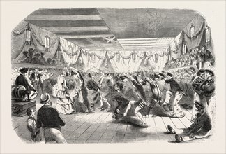 Recreations aboard the Friedland: Costume Ball, 1855. Engraving