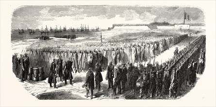 Surrender of the garrison of Kinburn. The Crimean War, 1855. Engraving