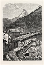 View taken in the village of Saint-Nicolas (Valais), 1855, Switzerland. Engraving