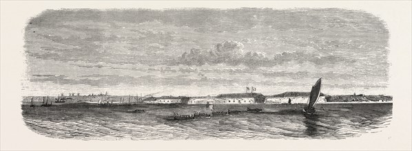 View of Fort Kinburn, taken from La Lave, from his battle station. Otchakoff. Burial men of the