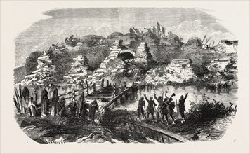 Aspect SE front Kinburn fortifications after the bombardment. The Crimean War, 1855. Engraving