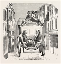 Model adopted by the new Bus Company from the city of London. Interior trim. 1855, UK. Engraving