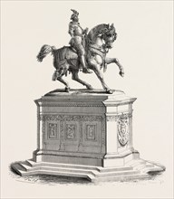 Equestrian Statue of Francis I to the court of the Louvre by M. Clesinger, 1855. Engraving