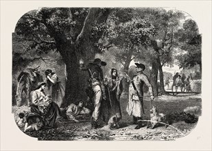 School Baden and Nassau. Gypsies, Painting by M.L. Knaus. engraving 1855