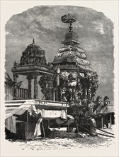 THE CAR OF JUGGERNAUT. Hindu Ratha Yatra temple car, which apocryphally was reputed to crush