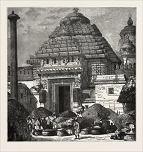 ENTRANCE TO THE TEMPLE OF JUGGERNAUT, INDIA. Hindu Ratha Yatra temple car, which apocryphally was