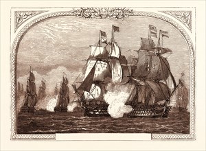 SIR JOHN JERVIS' ACTION OFF CAPE ST. VINCENT, FEBRUARY 14TH, 1797. THE VICTORY RAKING THE SALVADOR