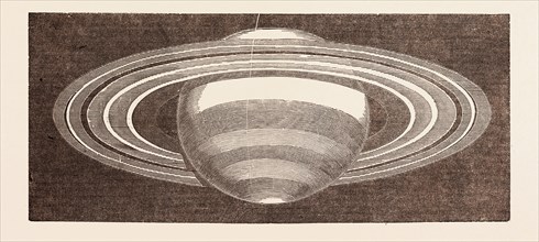 PLANET SATURN AS SEEN IN NOVEMBER, 1852, BUT ALTERED FOR A NON-INVERTING TELESCOPE. Scale 7 seconds