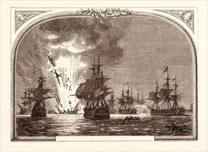 BATTLE OF THE NILE, AUGUST 1ST, 1798. BLOWING UP OF L'ORIENT, Egypt