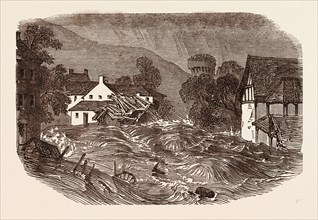 GREAT FLOOD AT BRECON, SOUTH WALES, JULY 9, 1853, UK, britain, british, europe, united kingdom,
