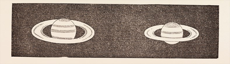RELATIVE DIMENSIONS OF SATURN, 1858. January 30, 1858 (LEFT). October 15, 1858 (RIGHT)