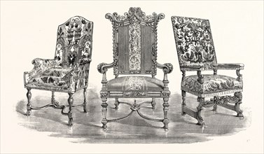 Stuffed-backed Chairs, temp. William. III. FROM HAMPTON COURT. FROM HARDWICK HALL. FROM KNOLE. UK,