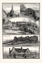 EYNSFORD, KENT, UK, 1887. EYNSFORD CHURCH, OLD MILL NEAR LULLINGSTONE, THE BRIDGE, RUINS OF