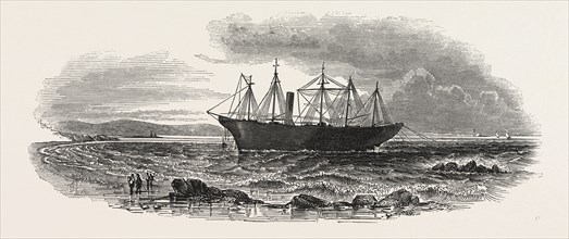 THE "GREAT BRITAIN" STEAMSHIP AT MIDWATER. ST. JOHN'S POINT LIGHTHOUSE IN THE DISTANCE, 1846