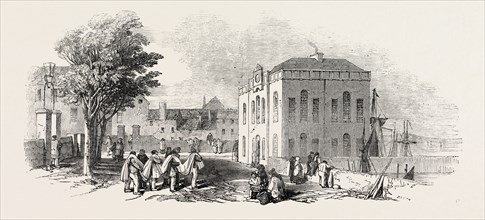 THE MALL AND MALL HOUSE, YOUGHAL, A SCENE OF THE LATE FOOD RIOTS, 1846