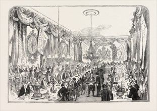 OPENING OF THE LANCASTER AND CARLISLE RAILWAY: THE RAILWAY CONTRACTORS' DINNER, AT THE CROWN AND