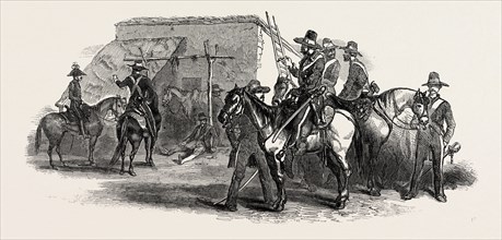THE WAR IN MEXICO: ESCORT OF CAVALRY STOPPING AT A PULQUE SHOP, BETWEEN SAN MARTIN AND PUEBLA, 1847
