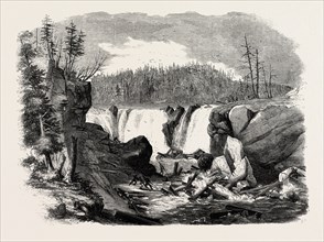 DRIVING LOGS DOWN THE FALLS OF THE ST. JOHN, 1858