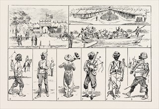 SKETCHES AT THE RAWUL PINDI DURBAR, 1885. 1. Entrance to Rajah of Bhawulpore's Tent. 2. Baggage of