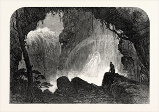 SCENE FROM "MANFRED," AT DRURY LANE THEATRE: THE STEINBACH WATERFALL. HAUNT OF THE WITCH OF THE