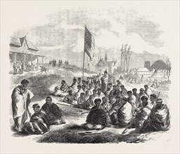 THE WAR IN NEW ZEALAND: SURRENDER OF THE TAURANGA NATIVES AT THE TE PAPA STATION, 1864
