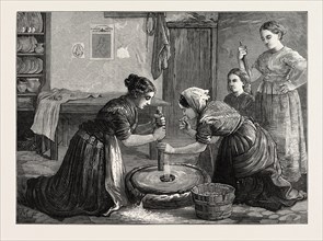 WOMEN GRINDING CORN IN IRELAND, 1874