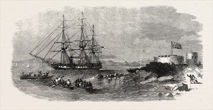 H.M.S. "EURYALUS," WITH PRINCE ALFRED ON BOARD, ENTERING SIMON'S BAY. 1860