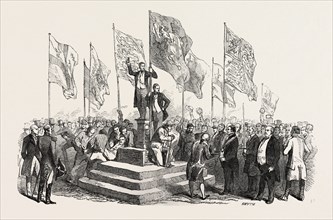THE LORD MAYOR'S VIEW OF THE THAMES: THE CEREMONY AT THE BOUNDARY STONE, AT STAINES, UK, 1846