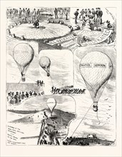 THE BRIGHTON REVIEW: PREPARING TO ASCEND IN A BALLOON TO VIEW THE BATTLE, UK, 1883