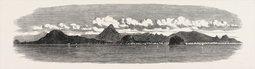 THE INLAND SEA OF JAPAN: COAST OF SIKOK, WITH THE CITY OF MARUNGAMI AND CASTLE OF THE DAIMEO. 1868