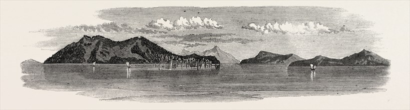 THE INLAND SEA OF JAPAN: ISLAND AND TOWN OF OSIMA, AND COAST OF SIKOK, IN THE HARIMA NADA. 1868