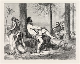 HISTORICAL PAINTING, "DELILAH ASKING FORGIVENESS OF SAMSON." BY WILLIAM J. BURTON, 1851