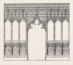 GOTHIC SCREEN. BY BINGHAM, IPSWICH. DESIGNED BY MR. T. CLARKE. 1851