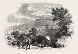 THE CIVIL WAR IN AMERICA: MUNSON'S HILL. WITH THE EARTHWORK THROWN UP BY THE CONFEDERATES IN FRONT