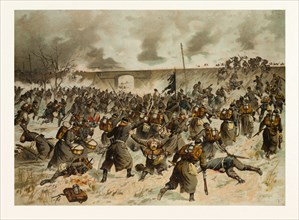 FROM THE BATTLE NEAR AMIENS ON THE 23RD OF DECEMBER 1870. THE STORMING OF THE RAILWAY DAM NEAR