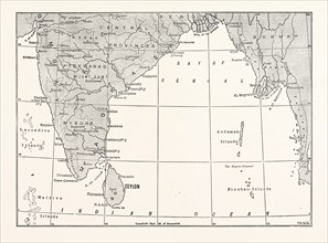 MAP OF LOWER INDIA AND CEYLON, SRI LANKA