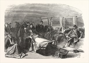 Franco-Prussian War: transport wounded at Champigny on a steamship to Paris, France